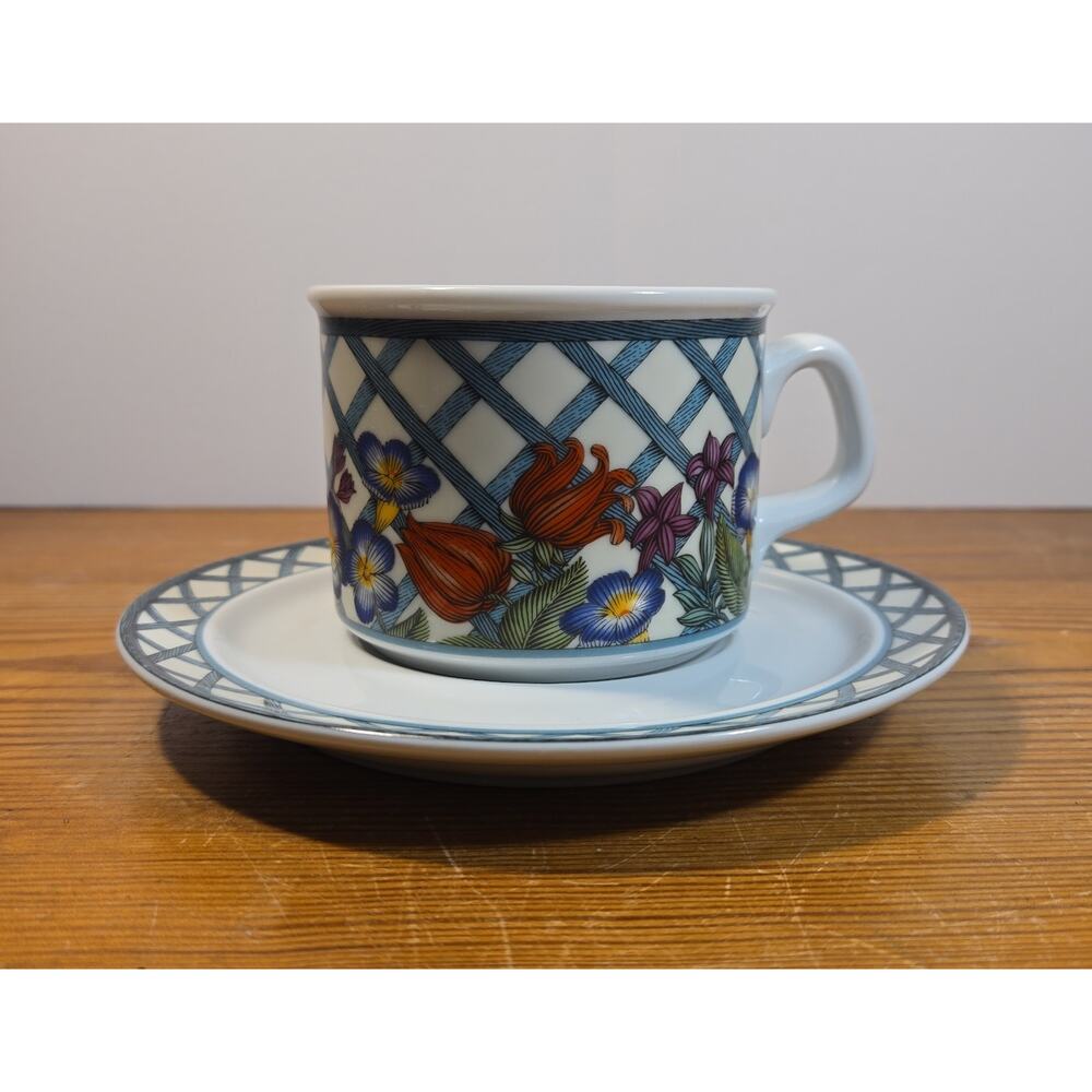 Dansk Nordic Garden Floral Lattice Portugal Cup and Saucer Set